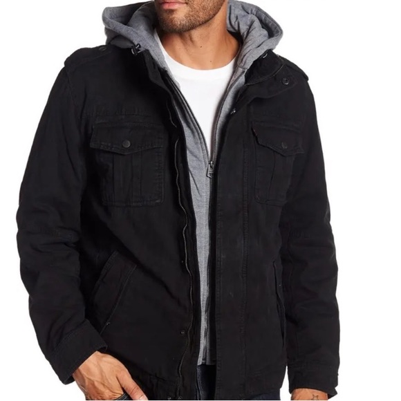 Levi's Faux Shearling Lined Military Jacket 3XL Black Hooded